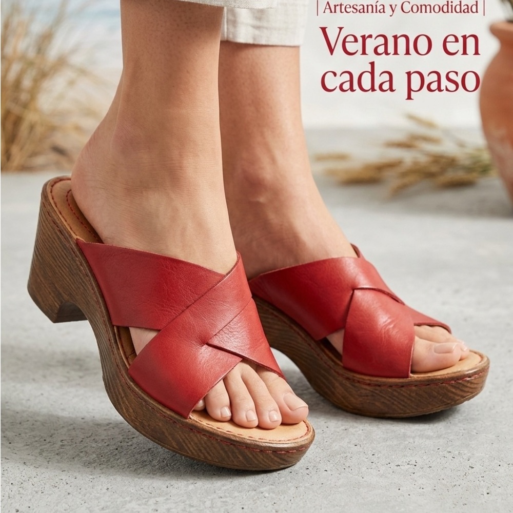 Børn Red Leather Criss-Cross Wedge Sandals